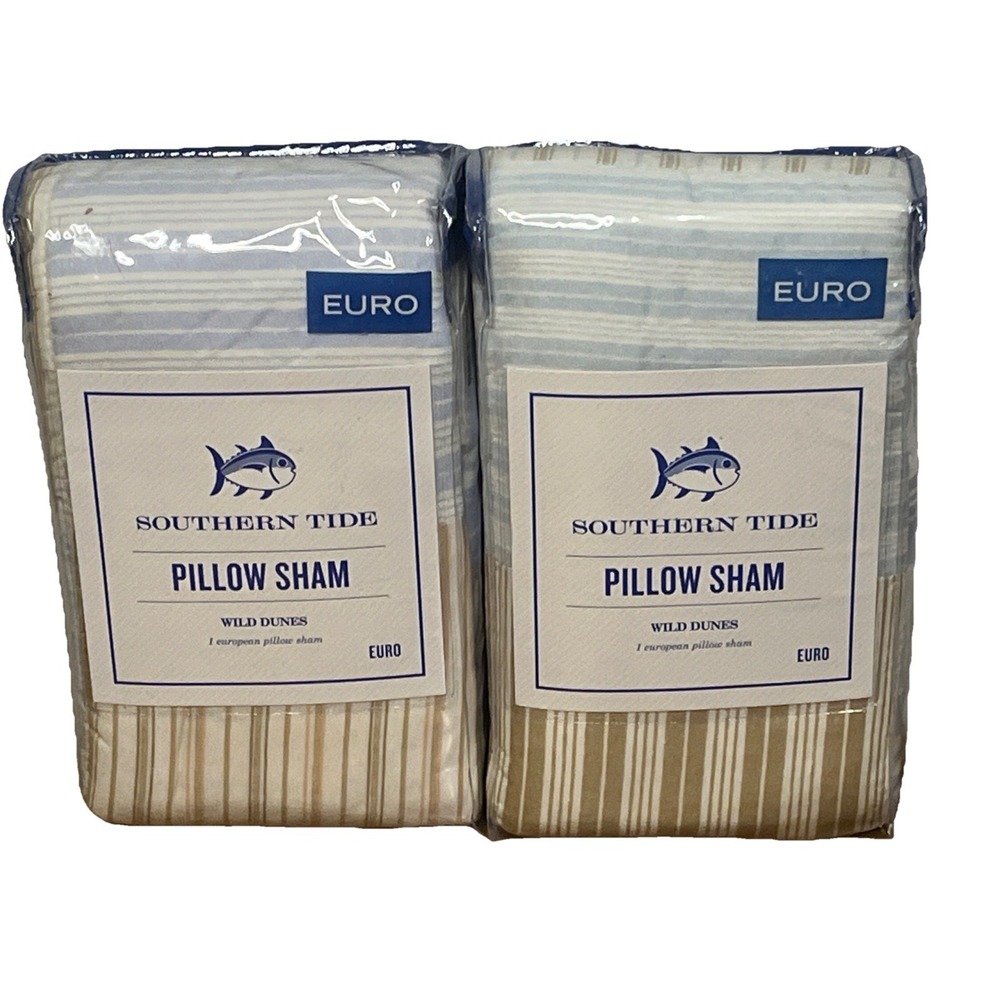 Southern Tide Wild Dunes Patchwork Euro Pillow Shams 26" x 26" New Pair Lot Of 2